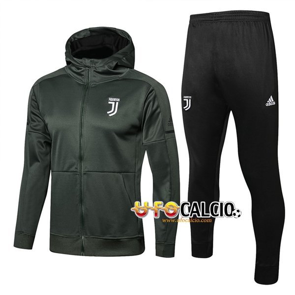 Nuova Tuta Calcio Juventus Verde scuro 2017 2018 Giacca con cappuccio Pantaloni