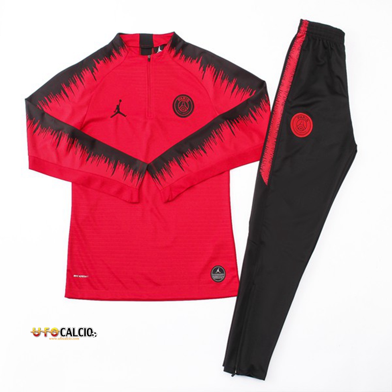 Nuova Tuta Calcio Jordan PSG Rosso/Nero 2018-2019 (Felpa Allenamento +  Pantaloni)