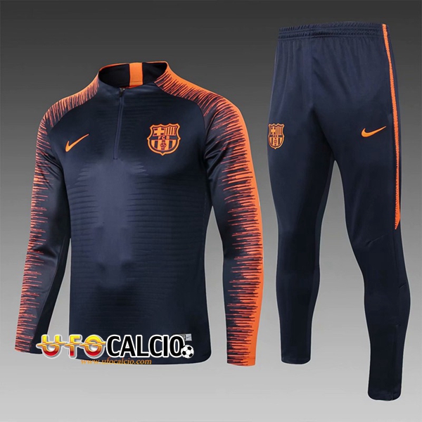 Nuovo Tuta Calcio FC Barcellona Bambino Nero Arancia 2018 2019 Felpa Allenamento Pantaloni