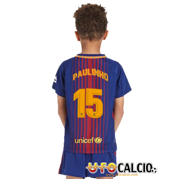 Prima Maglia FC Barcellona (Paulinho 15) Bambino 2017 2018 + Pantaloncini