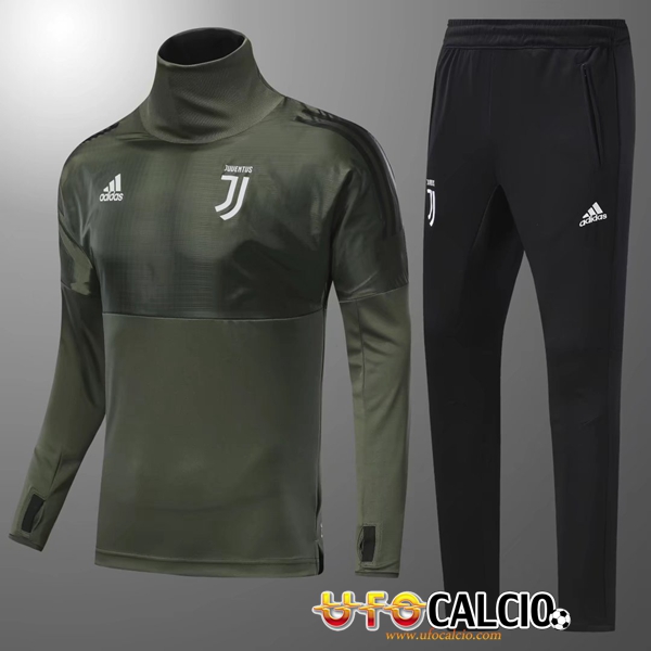 Champions Tuta Calcio Juventus Bambino Army Green Collo alto 2017 2018 (Felpa Allenamento + Pantaloni)