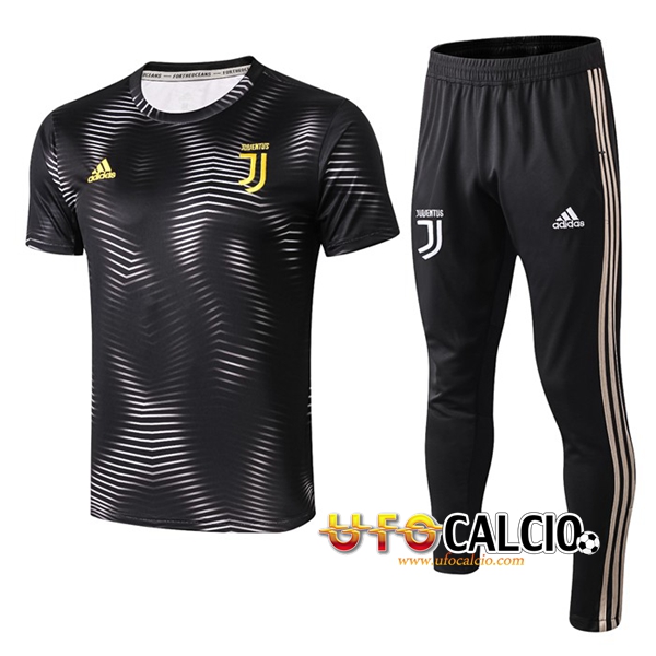 Pre-partita Kit Maglia Allenamento Juventus + Pantaloni Ondulazione Nero 2019 2020