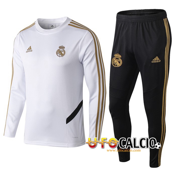 Tuta Allenamento Real Madrid Bianco 19 20 Felpa Pantaloni