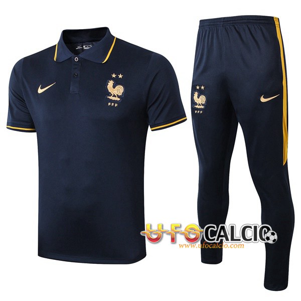 Kit Maglia Polo Francia + Pantaloni Blu Reale 2019 2020