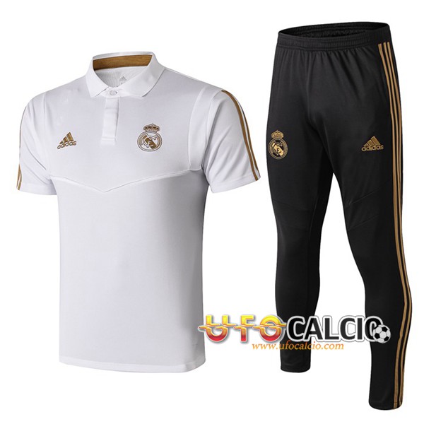 Kit Maglia Polo Real Madrid + Pantaloni Bianco Giallo 2019 2020
