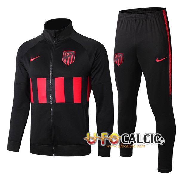 Nuova Tuta Calcio Atletico Madrid Nero Rosso 2019 2020 Giacca Pantaloni