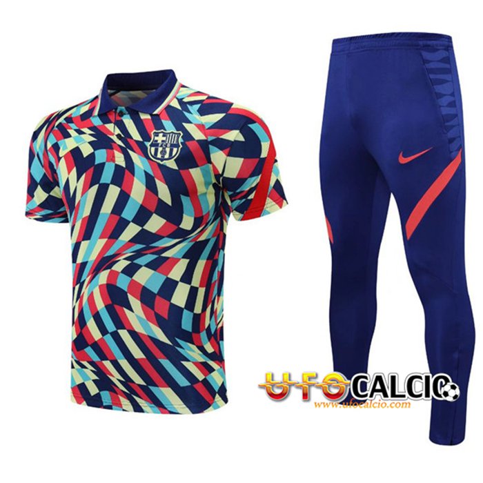 Kit Maglia Polo FC Barcellona + Pantaloni Blu/Rosso 2020/2021
