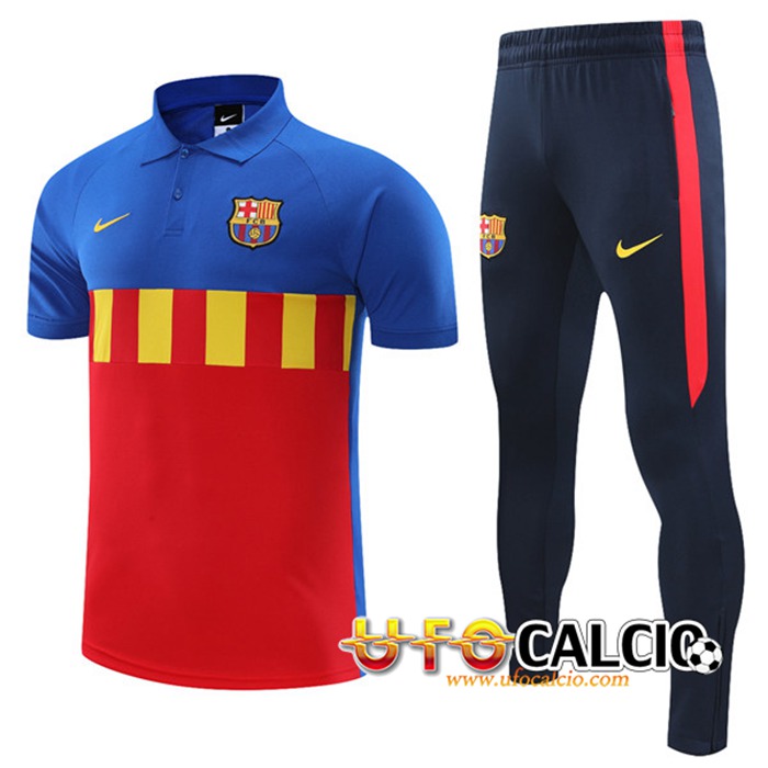 Kit Maglia Polo FC Barcellona + Pantaloni Blu/Rosso 2021/2022