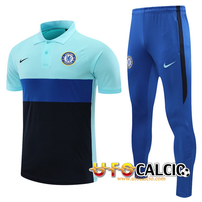 Kit Maglia Polo FC Chelsea + Pantaloni Nero/Blu 2021/2022