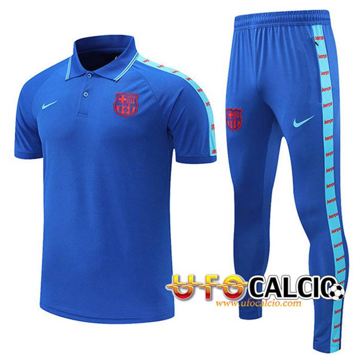 Kit Maglia Polo FC Barcellona + Pantaloni Blu 2021/2022 -01
