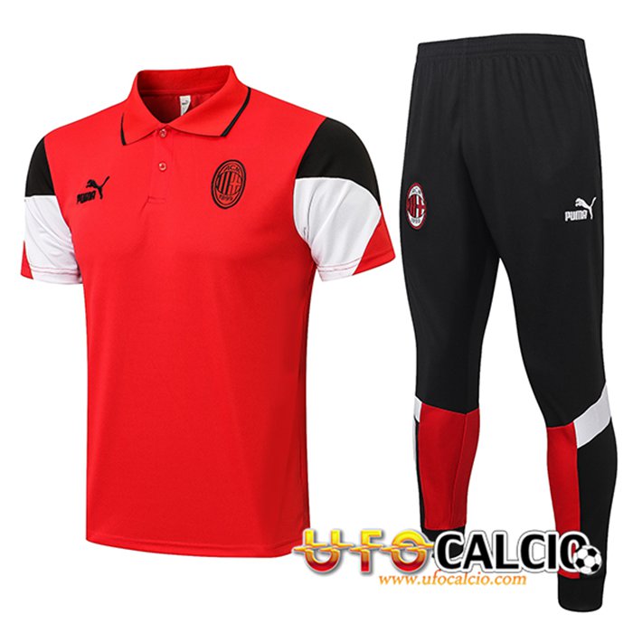 Kit Maglia Polo AC Milan + Pantaloni Bianca/Rosso 2021/2022