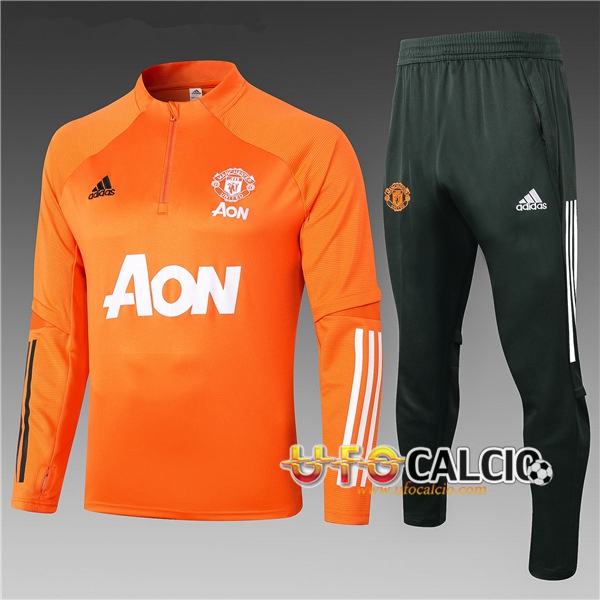 Tuta Calcio Manchester United Bambino Arancione 2020 2021 (Felpa Allenamento + Pantaloni)