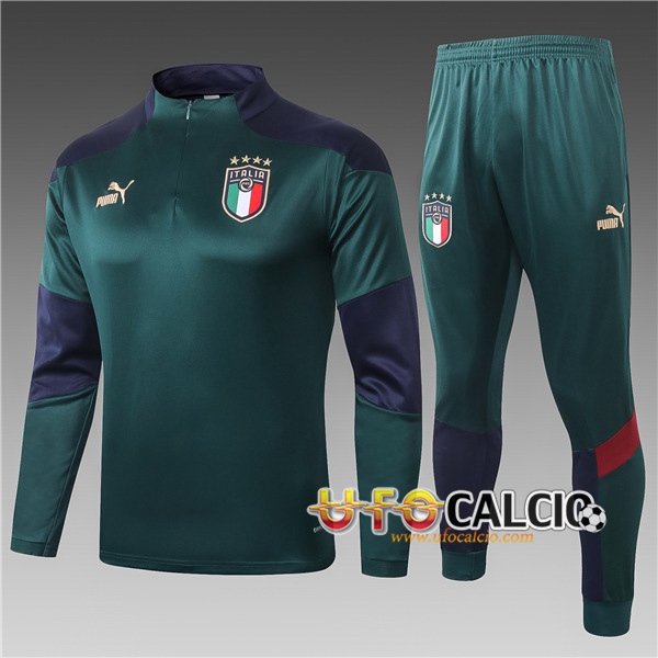 Tuta Calcio Italia Bambino Verde 2020 2021 (Felpa Allenamento + Pantaloni)