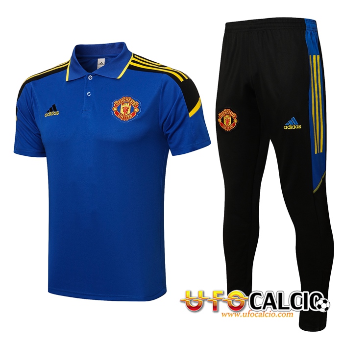 Kit Maglia Polo Manchester United + Pantaloni Blu/Nero 2021/2022 -01