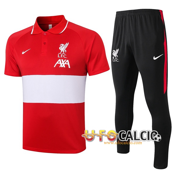 Kit Maglia Polo FC Liverpool + Pantaloni Bianco/Rosso 2020/2021