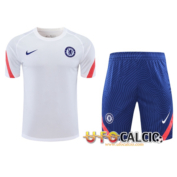 Kit Maglia Allenamento FC Chelsea + Shorts Bianco 2020/2021