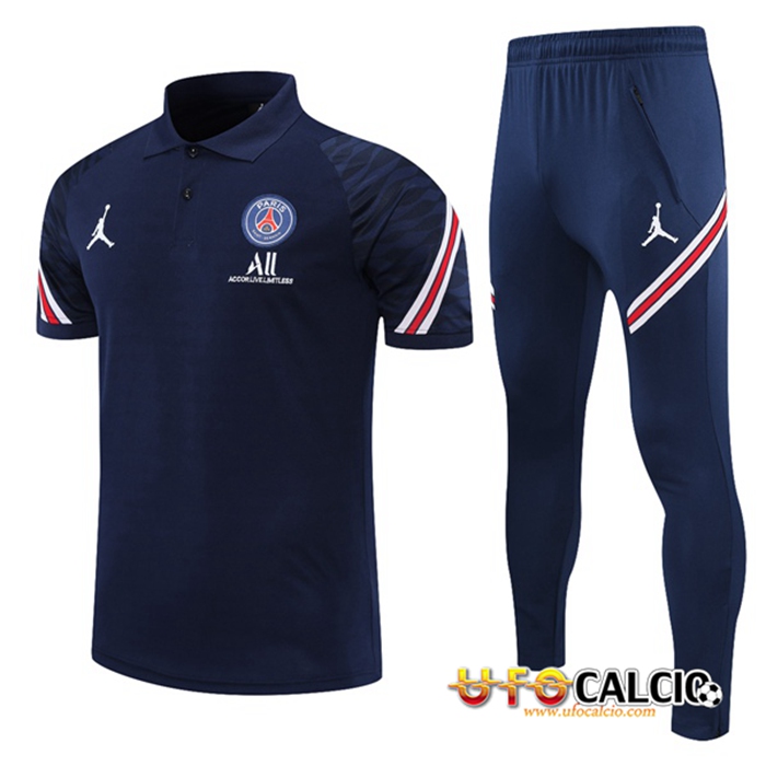 Kit Maglia Polo Jordan PSG + Pantaloni Blu Navy/Rosso 2021/2022