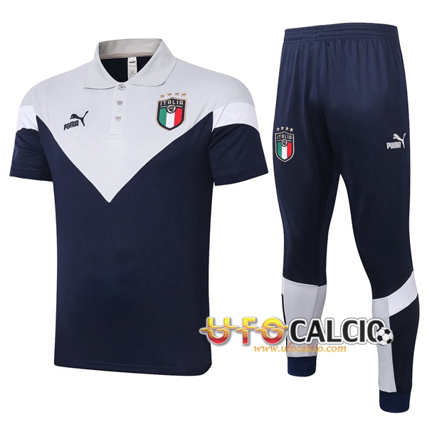 Kit Maglia Polo Italia + Pantaloni Grigio Bianco 2020 2021