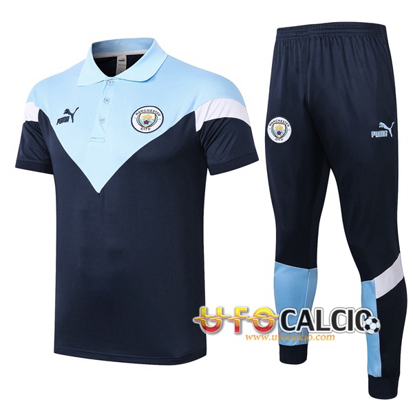 Kit Maglia Polo Manchester City + Pantaloni Blu 2020 2021