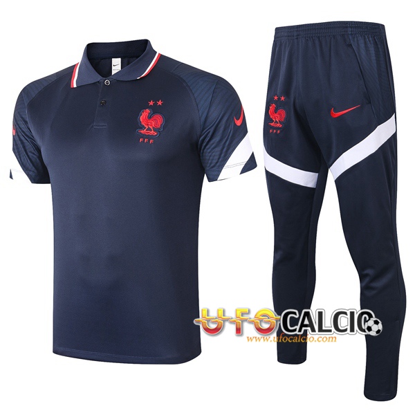 Kit Maglia Polo Francia + Pantaloni Blu Royal 2020 2021