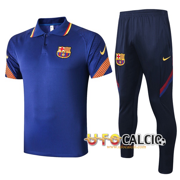 Kit Maglia Polo FC Barcellona + Pantaloni Blu 2020 2021