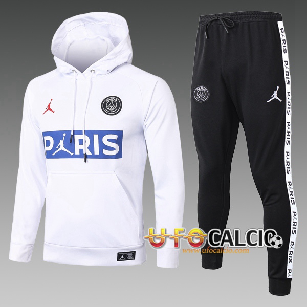 Tuta Calcio PSG Jordan Bambino Bianco 2020 2021 (Giacca con cappuccio + Pantaloni)