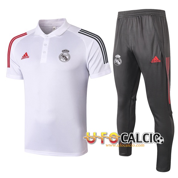 Kit Maglia Polo Real Madrid + Pantaloni Bianco 2020 2021