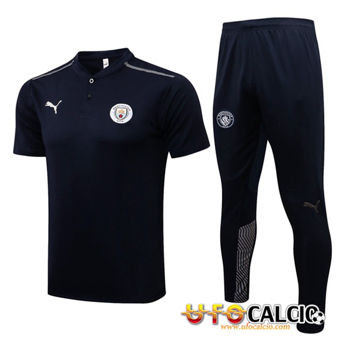 Kit Maglia Polo Manchester City + Pantaloni Nero/Grigio 2021/2022
