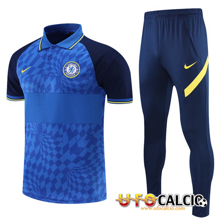 Kit Maglia Polo FC Chelsea + Pantaloni Blu/Nero 2021/2022