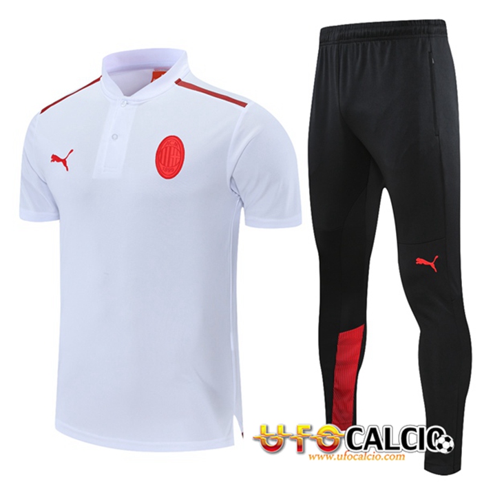 Kit Maglia Polo AC Milan + Pantaloni Bianca/Rosso 2021/2022 -01