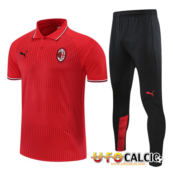 Kit Maglia Polo AC Milan + Pantaloni Rosso 2021/2022 -01