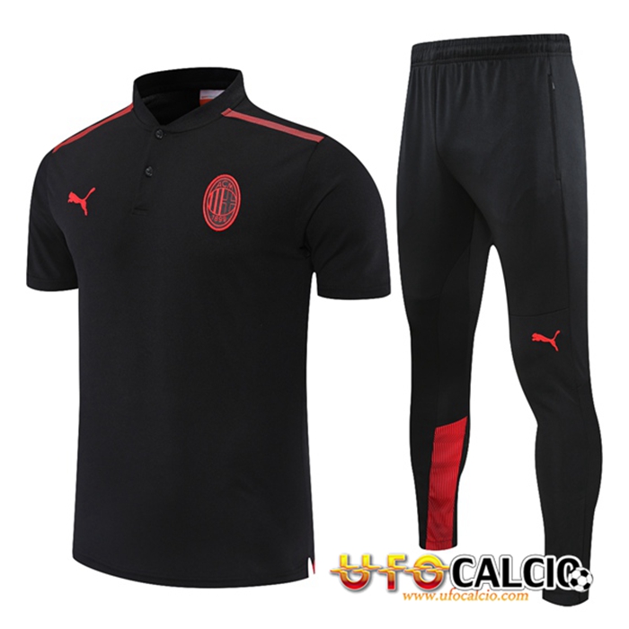 Kit Maglia Polo AC Milan + Pantaloni Nero/Rosso 2021/2022 -01