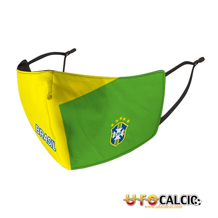 Mascherine Calcio Brasile Giallo/Verde Reutilisable