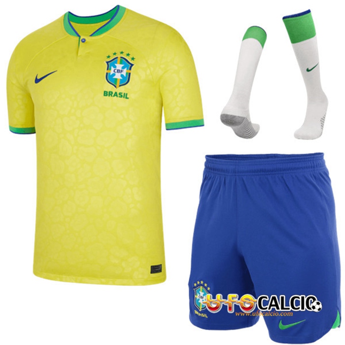 Maglie Calcio Brasile Prima (Pantaloncini + Calzini) Coppa Del Mondo 2022