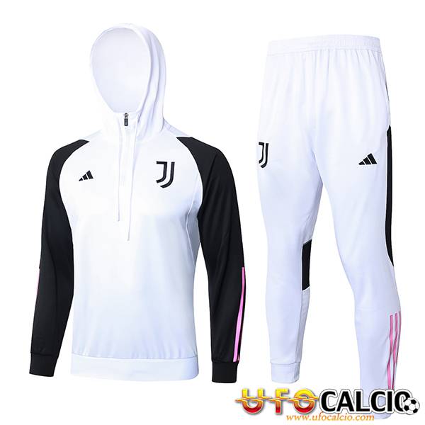 Insieme Giacca Con Cappuccio Tuta Juventus Bianco Nero Rosa 2023 2024 Basso Prezzo Personalizzata
