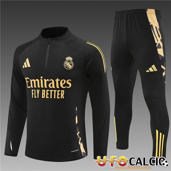 Insieme Tuta Calcio Real Madrid Bambino Nero Giallo 2024 2025 Basso Prezzo Personalizzate